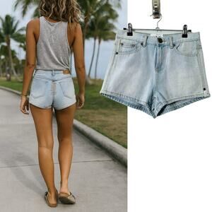 One by One Teaspoon Romeos Light Wash High Rise Blue Jean Short Sz 26 Micro Mini